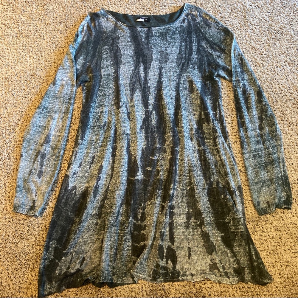 Avant Toi Lightweight Color Blotch Sweater Green Gray Medium Watercolor Sweater